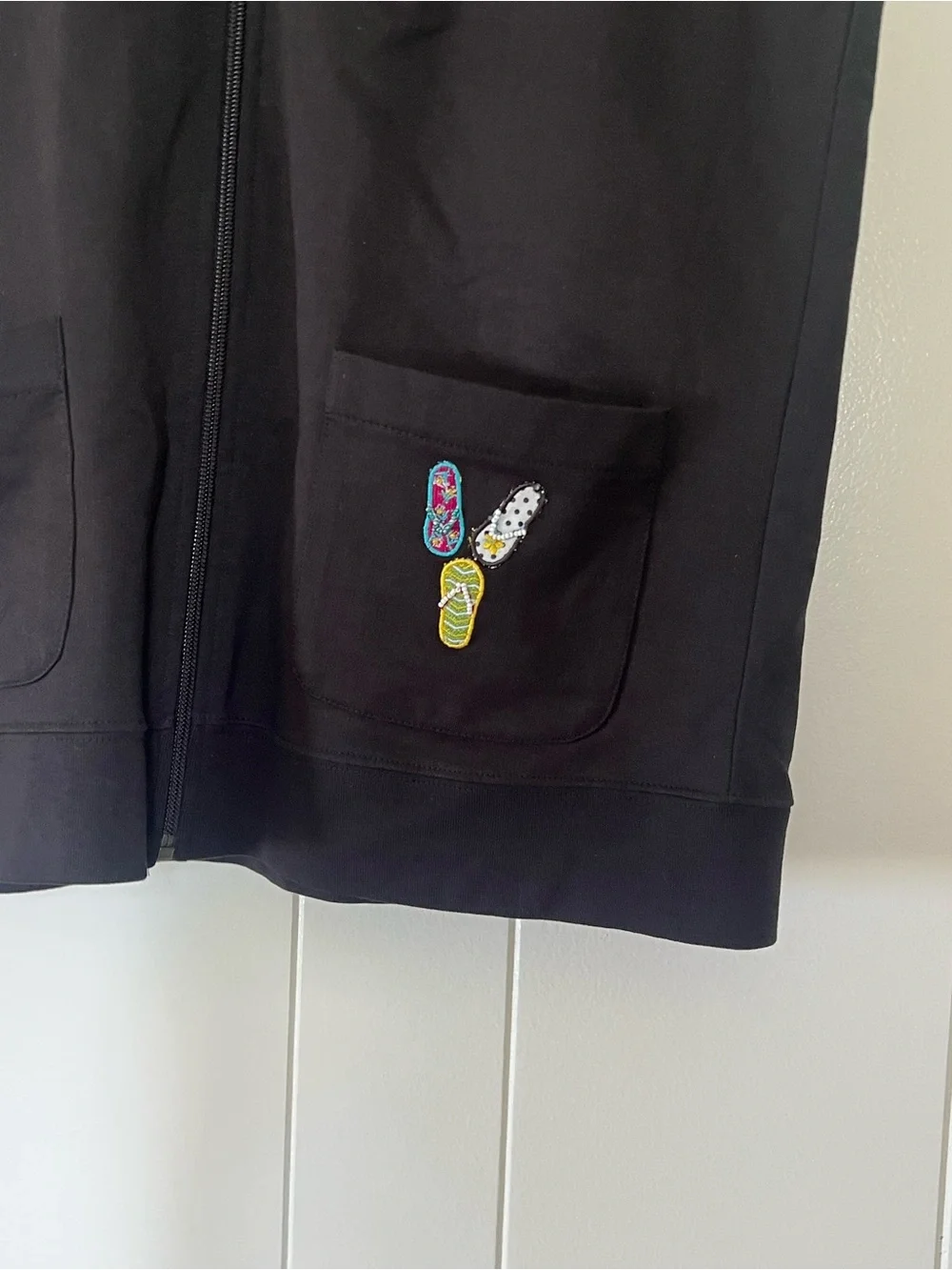 Beaded Flip Flop Hooded Sleeveless Swimsuit Cover-UP Size Medium Black